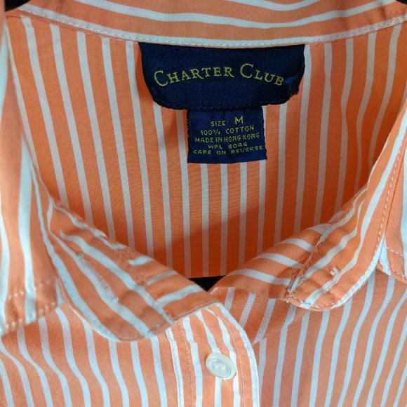 Charter Club Orange Striped Button Down Shirt - Picture 3 of 7